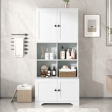 English Elm Tall and Wide Bathroom Floor Storage Cabinet, Bathroom Storage Unit, Freestanding Cabinet With 4 Doors, Adjustable Shelves, Open Multi-Layer Shelves, White