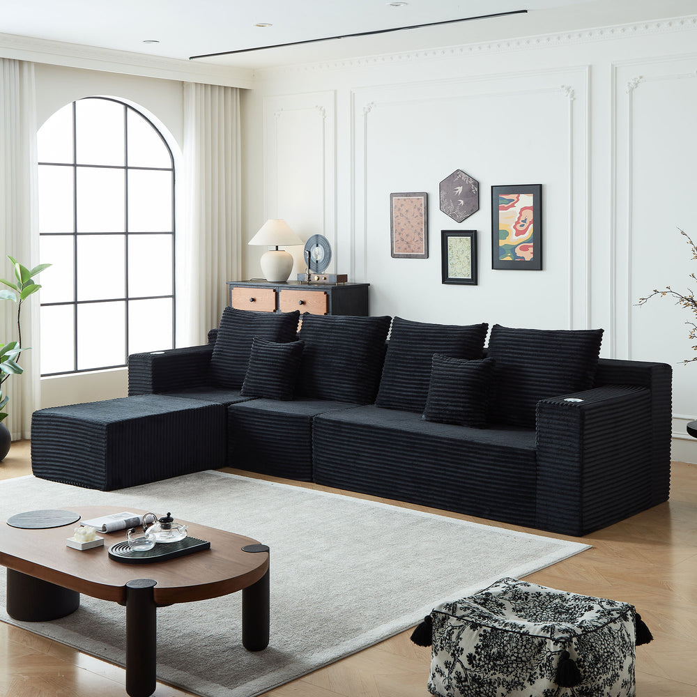 English Elm Deep Seat Corduroy Modular Cloud Couch - Luxurious Comfort, No Assembly, Built-In Cup Holders! W848S00047