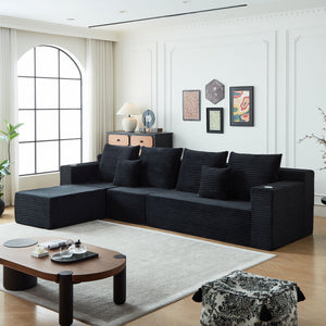 English Elm Deep Seat Corduroy Modular Cloud Couch - Luxurious Comfort, No Assembly, Built-In Cup Holders! W848S00047