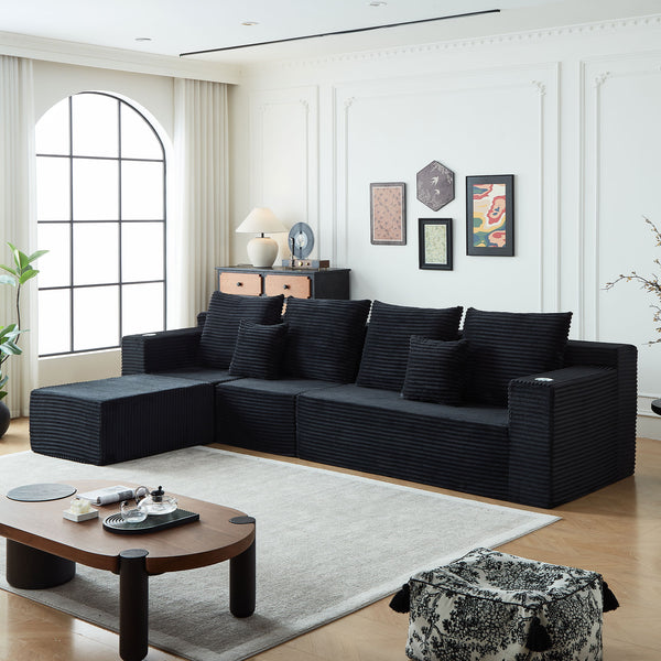 English Elm Deep Seat Corduroy Modular Cloud Couch - Luxurious Comfort, No Assembly, Built-In Cup Holders! W848S00047