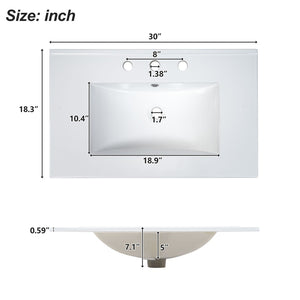 English Elm 30-inch Freestanding Bathroom Vanity Solid Wood Base Ceramic Sink Gold Hardware N729P299368N
