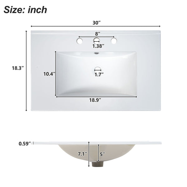 English Elm 30-inch Freestanding Bathroom Vanity Solid Wood Base Ceramic Sink Gold Hardware N729P299368N