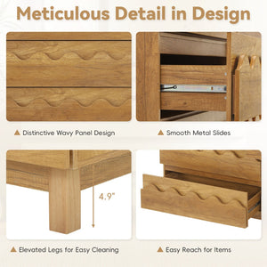 English Elm 60" Wave Front Six Drawer Dresser Sculptural Engineered Wood Media Console for Bedroom Oak N739S0000011N