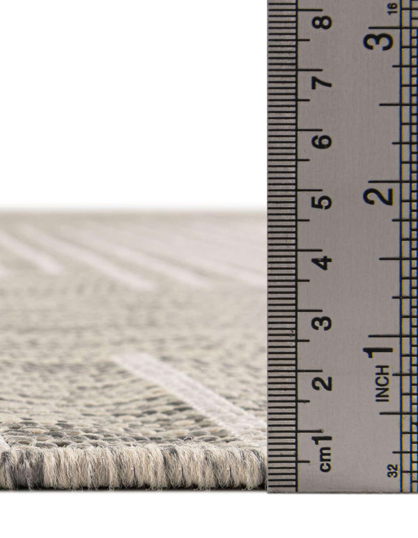 Unique Loom Outdoor Modern Tambor Machine Made Lines Rug Gray, Ivory 13' 0" x 13' 0"