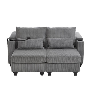 English Elm Convertible Chaise Lounge Sofa Bed With Usb Ports, Cup Holders & Storage - Stylish Grey Sleeper Sofa N719S002020E