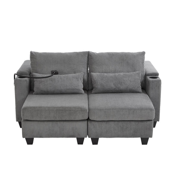 English Elm Convertible Chaise Lounge Sofa Bed With Usb Ports, Cup Holders & Storage - Stylish Grey Sleeper Sofa N719S002020E