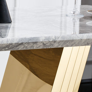 English Elm Marble Dining Table For 6 – Modern Faux Marble Kitchen Table With Chrome Base, Stylish & Durable Design W3456S00020