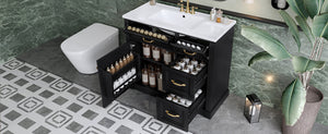 English Elm 36 Inch Bathroom Vanity With Sink & Soft-Close Drawers - Modern Black Cabinet For Smart Storage N725P336549B