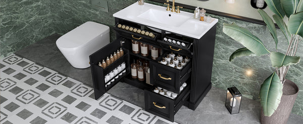 English Elm 36 Inch Bathroom Vanity With Sink & Soft-Close Drawers - Modern Black Cabinet For Smart Storage N725P336549B