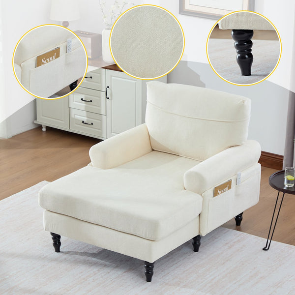 English Elm Modern Chenille Recliner Chaise Lounge Sofa Chair with High-Resilience Foam, Wide Seat, 550lb Capacity Beige W395P371331