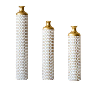 English Elm Floor Elegant 3-Piece Metal Vase Set - Modern Droplet Style In White And Gold For Stunning Decor W2796P290480