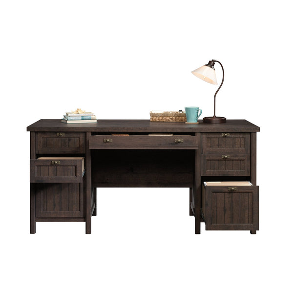 English Elm Executive Desk - Warm Brown Finish With Ample Storage, Cable Management & Durable Design For Home Office B356P402585
