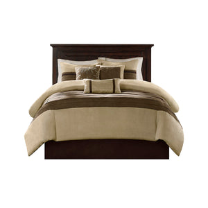 English Elm 7 Palmer Faux Suede 7-Piece Comforter Set Queen – Pieced Microsuede, Taupe & Brown, Embroidered Pillows Natural 24 L x 18.5 W x 15.75 H B03596906