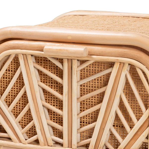 English Elm Bohemian Woven Rattan Nightstand with Geometric Drawer for Organic Bedroom Styling B2750P467734
