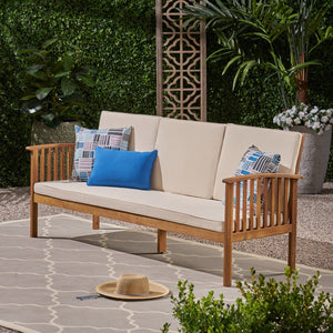 English Elm Casa Outdoor 3 Seat Acacia Hardwood Sofa with Weather Resistant Cushioned Patio Seating 63652.00