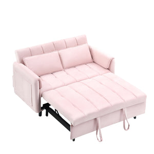 English Elm 52 Pink Modern Velvet Sofa Bed 3-in-1 Convertible Loveseat with Pillows, Pockets, Metal Legs, Compact Design W1658P266338