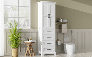 English Elm 71.6" Free-Standing Bathroom Vanity with Soft-Close Doors, 3 Drawers, Adjustable Shelves, White Finish N729P335599K