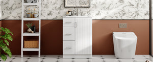 English Elm 24" Modern Bathroom Vanity with Under-Mount Sink, Vertical Stripe Design, 2 Drawers & Soft-Close Cabinet White N710P288936K
