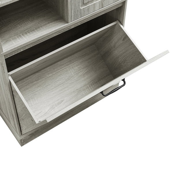 English Elm Tall Storage Cabinet with Flip-Out Basket, Adjustable Shelves & Aluminum Handles for Organized Living Oak N725P322739L