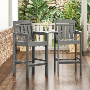 English Elm Tall Adirondack Chairs Set of 2 with Removable Tray & Umbrella Hole, Wood-Grain HDPE Bar Stools for Patio Comfort and Durability Grey T3623P408129