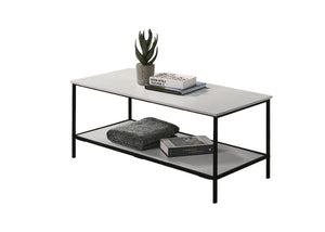 English Elm White Modern 3pc Table Set with Angular Geometric Metal Bases, Engineered Wood Surfaces, Sleek Living Room White 47 L x 21 W x 5 H B2741P392070