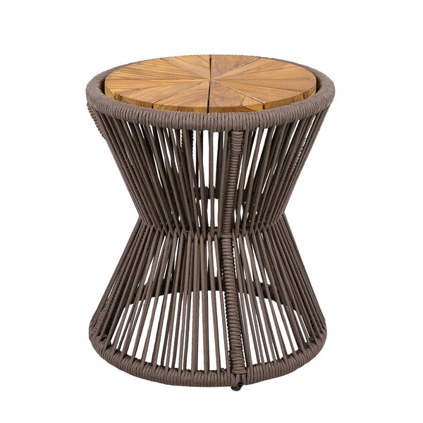 English Elm Scott Living Nara Outdoor Acacia Wood Side Tables with Woven Rope Iron Frame Set Dark Grey,Teak N770PS2354692D