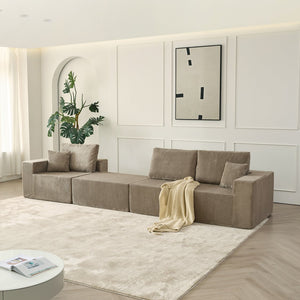 English Elm 110" Cloud Modular Sectional Sofa Boneless Corduroy 3-Seater with Ottoman & 2 Pillows, No Assembly, Luxurious Comfort Grey W2656S00009