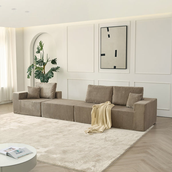 English Elm 110" Cloud Modular Sectional Sofa Boneless Corduroy 3-Seater with Ottoman & 2 Pillows, No Assembly, Luxurious Comfort Grey W2656S00009
