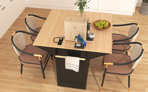 English Elm K&K Convertible 55.7" Folding Kitchen Island Cart with Power Outlet, Spice Rack, 5 Wheels, Multi-Use Black N707P186617B