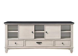 English Elm 1pc Two-Tone Antique Finish TV Stand 67.8" — 2 Sliding Doors, 3 Drawers, Vintage Metal Hardware, Elegant Storage B2741P295125