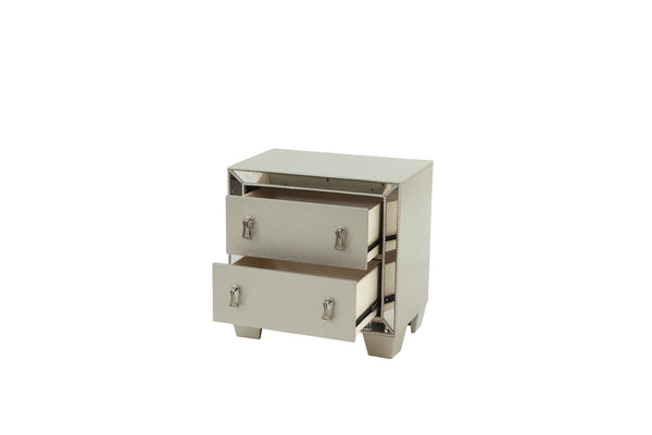 English Elm Traditional Silver Finish Antique 2-Drawer Nightstand with Mirror Accent, Spacious Bedside Table 26"x17"x26" B011P395077