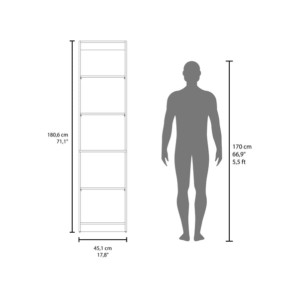 English Elm XS Compact Bookcase 5-Shelf Slim Bookshelf in Dark Walnut & Black Wengue — Space-Saving, Durable Storage B097P350331