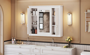 English Elm Bathroom Wall Cabinet with Mirror and 5 Shelves — Wall-Mounted Medicine Cabinet, Modern Storage Solution White N710P252503K