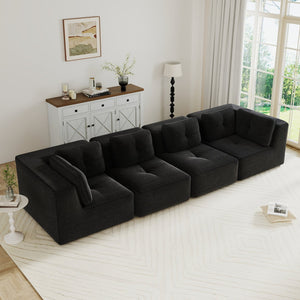 English Elm Modern Corduroy Tufted Modular Sectional with Deep Seating and Anti-slip Base Black W714S01792