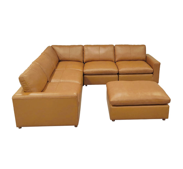 English Elm Leather Match L-shaped Sectional Sofa with Top-grain Upholstery for Open Living Rooms Ginger B2748S00164