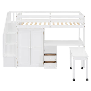 English Elm Queen Murphy Bed with Integrated Desk Cabinet Shelves Space Saving Studio Solution White N708S00013K