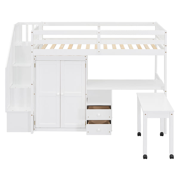 English Elm Queen Murphy Bed with Integrated Desk Cabinet Shelves Space Saving Studio Solution White N708S00013K