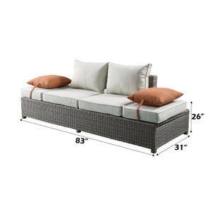 English Elm Salena Gray+Beige All-Weather Wicker Patio Sofa & Ottoman with 2 Toss Pillows, Foam Cushions, No-Assembly B2726P245456