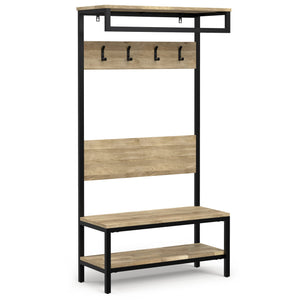 English Elm Westmont Industrial Entryway Hall Tree Bench with Mango Wood, Metal Frame, 4 Hooks, Shelf, 75"H B136P284182