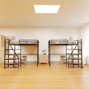 English Elm Black Metal Loft Bed with Built-in Desk Rgb Led Lighting and Charging Station Black W1671S00004