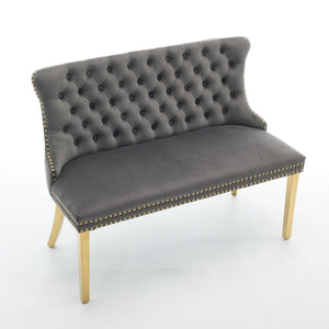 English Elm Velvet Wingback Dining Bench Tufted Two Seat Mid Century Modern Brushed Steel Base Gray W1143P406978