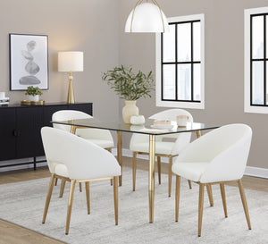 English Elm Dining Table with Gold Metal Legs and Tempered Glass Top for Glam Modern Spaces B202S02138