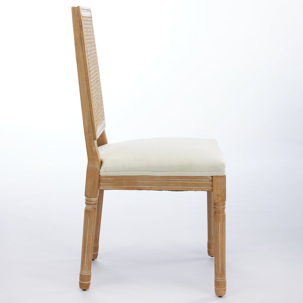 English Elm French Louis Dining Chair Set of 2 with Carved Solid Wood Frame, Rattan Back, Plush Foam Seating, 300lb Capacity Beige W1143P335056