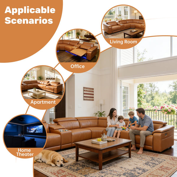 English Elm Power Reclining Sectional with Bluetooth Audio Led Lighting and Wireless Charging Tech Leather Brown W3795S00019