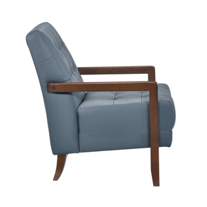 English Elm Modern Tufted Leather Accent Chair with Walnut Wood Frame, Upholstered Seat, Compact Stylish Design Blue 28 L x 21 W x 25.75 H B011P271924