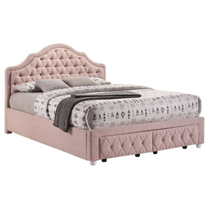 English Elm Robinette Boucle Full Storage Bed Tufted Headboard Nailhead Trim Romantic Glam B062S01406