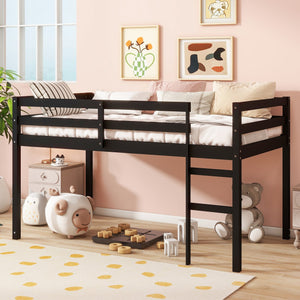 English Elm Solid Twin Loft Bed with Ladder and Reinforced Slats for Storage-Friendly, Space-Saving Bedrooms Black W504P190956