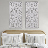 Madison Park Botanical Panel Transitional Distressed Carved Wood 2-piece Wall Decor Set MP95B-0230 White