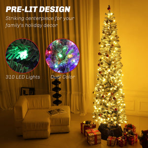 English Elm Homcom 9 Ft Pre-Lit Pencil Christmas Tree With 310 Led Lights, Flocked Design For Cozy Holiday Vibes W2225P249682