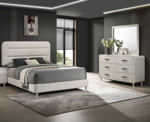 English Elm 1pc Modern Geometric Chest of Drawers with High-Gloss Finish, Sleek Hardware, Spacious Storage and Style Antique White 62 L x 19.9 W x 33.7 H B2741P323555